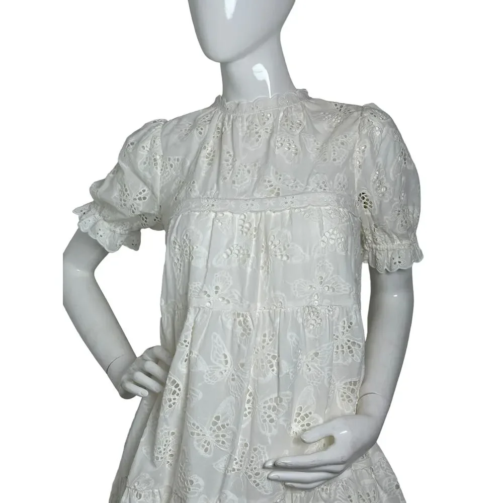 Kate Spade Butterfly Eyelet Tiered mainline Dress in Fresh White M